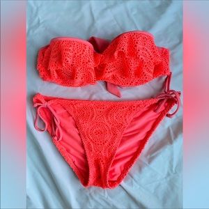 Neon coral Aerie strapless bikini